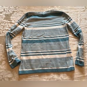 Talbots Turquoise and cream/off white Striped cotton Women’s sweater
